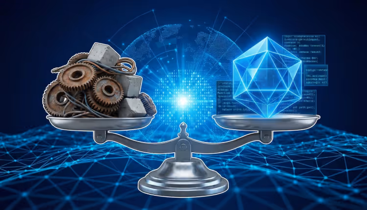 Conceptual scale balancing technical debt and over-engineering in software design.